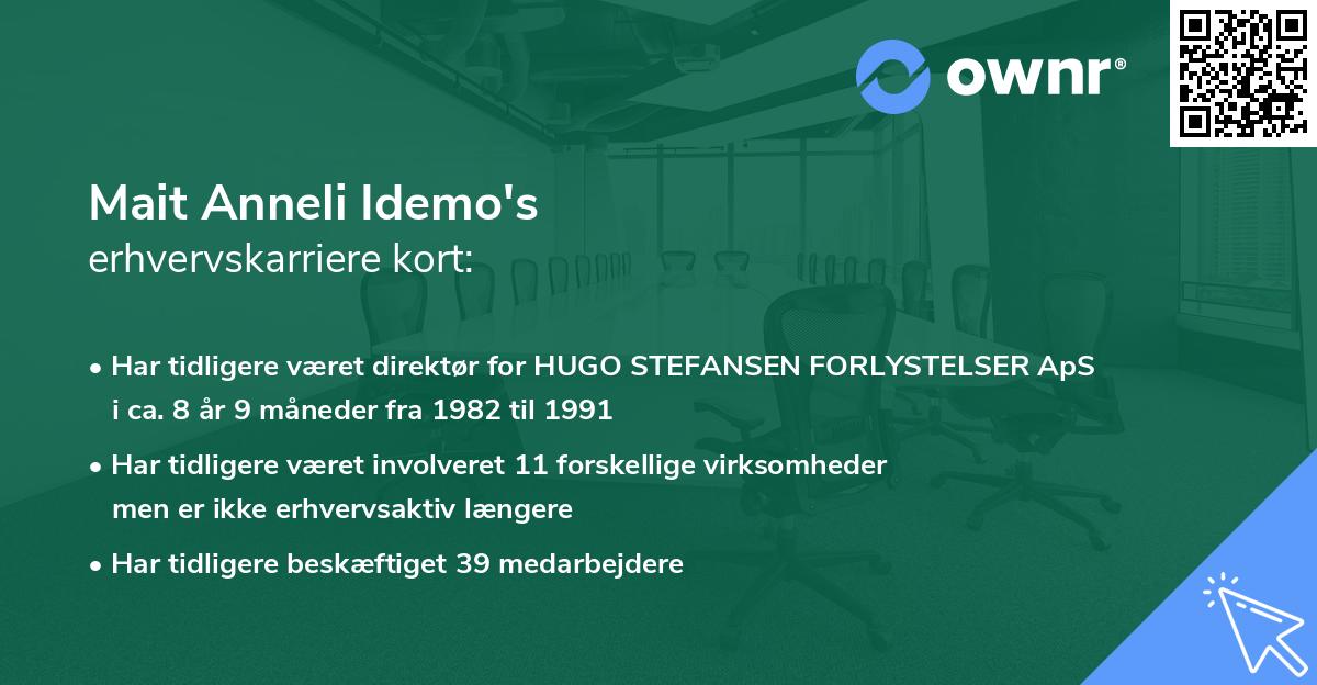Mait Anneli Idemo's erhvervskarriere kort