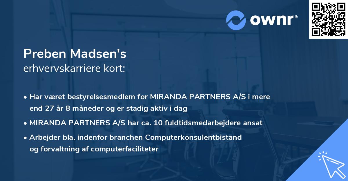 Preben Madsen's erhvervskarriere kort