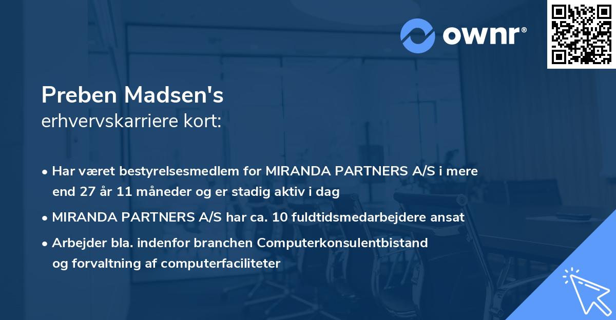 Preben Madsen's erhvervskarriere kort