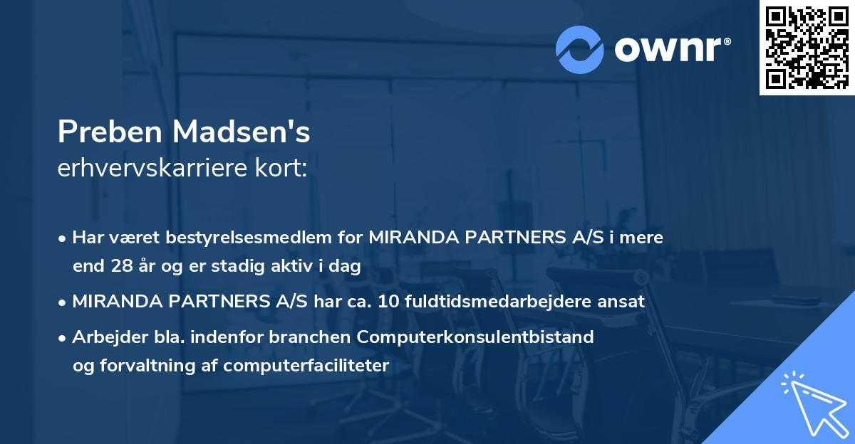 Preben Madsen's erhvervskarriere kort