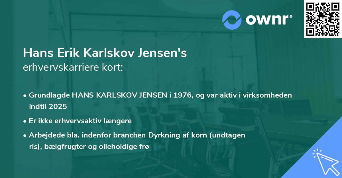 Hans Erik Karlskov Jensen's erhvervskarriere kort