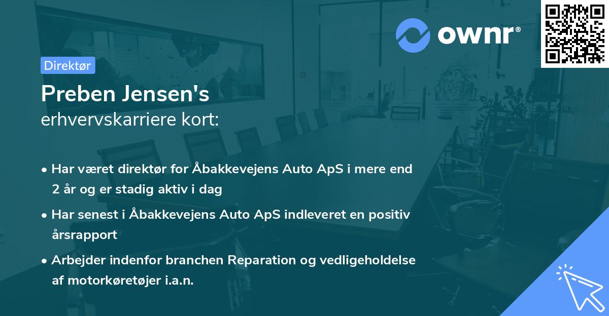 Preben Jensen's erhvervskarriere kort
