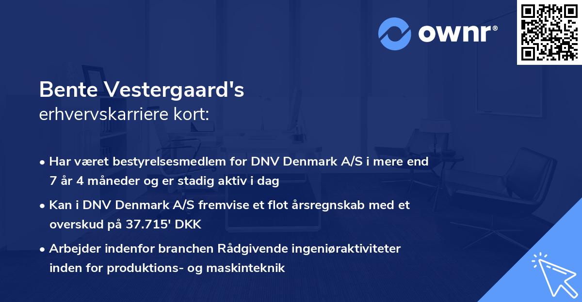 Bente Vestergaard's erhvervskarriere kort