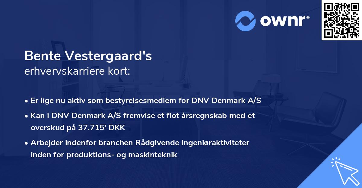Bente Vestergaard's erhvervskarriere kort