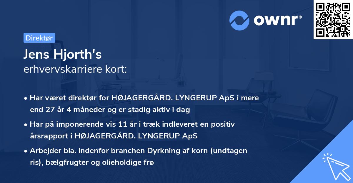 Jens Hjorth's erhvervskarriere kort