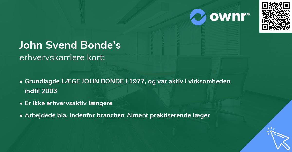 John Svend Bonde's erhvervskarriere kort