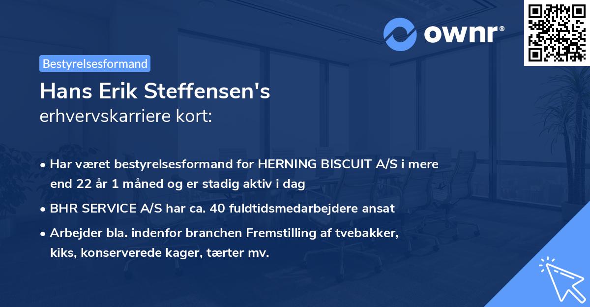 Hans Erik Steffensen's erhvervskarriere kort