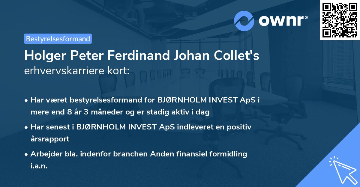 Holger Peter Ferdinand Johan Collet's erhvervskarriere kort