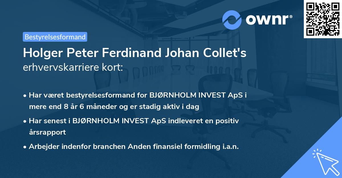 Holger Peter Ferdinand Johan Collet's erhvervskarriere kort