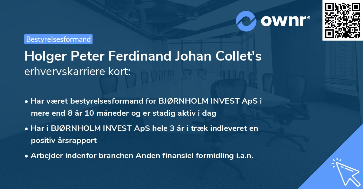 Holger Peter Ferdinand Johan Collet's erhvervskarriere kort