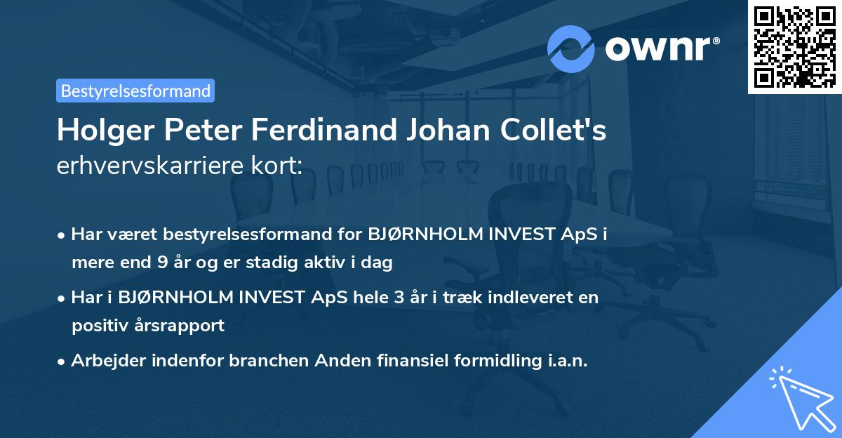 Holger Peter Ferdinand Johan Collet's erhvervskarriere kort