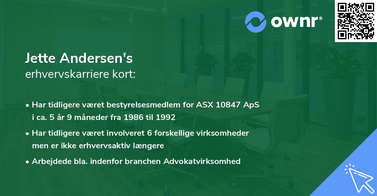 Jette Andersen's erhvervskarriere kort