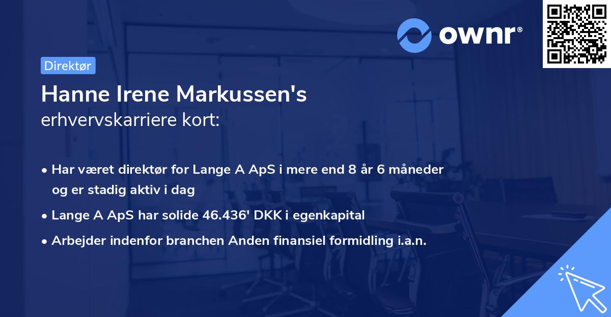 Hanne Irene Markussen's erhvervskarriere kort