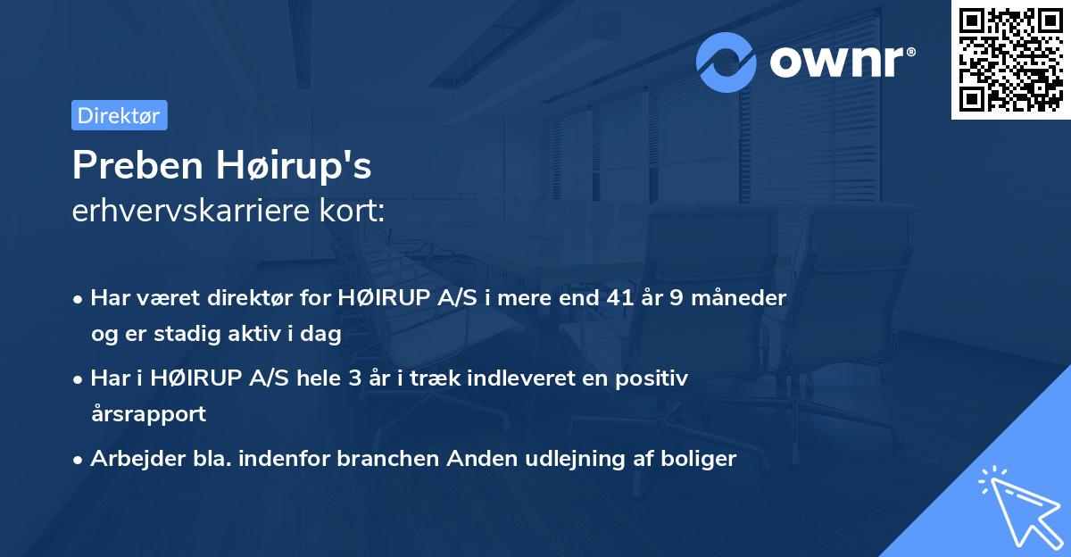 Preben Høirup's erhvervskarriere kort