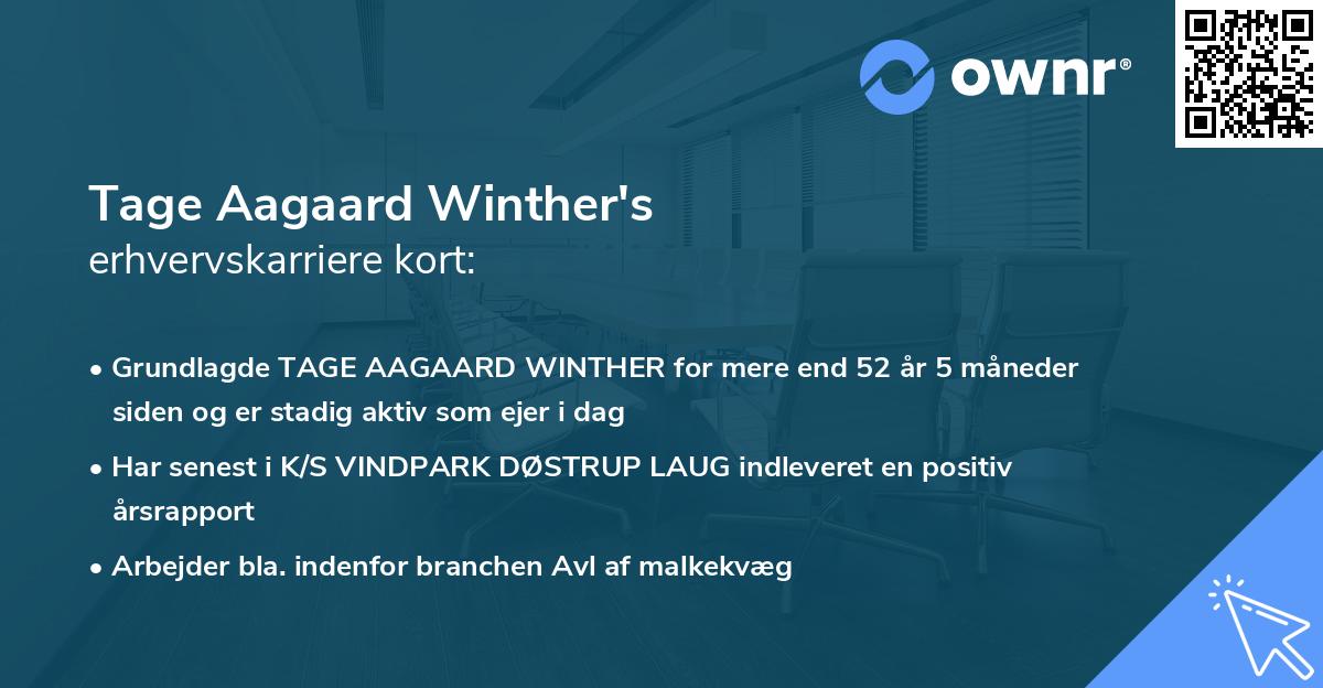 Tage Aagaard Winther's erhvervskarriere kort