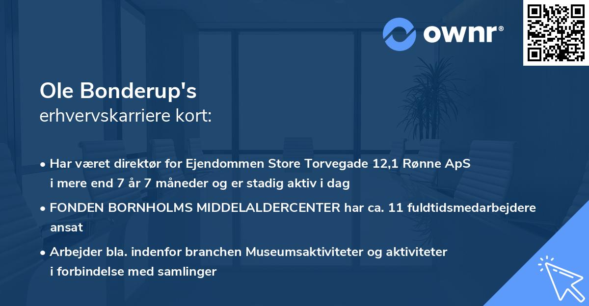 Ole Bonderup's erhvervskarriere kort