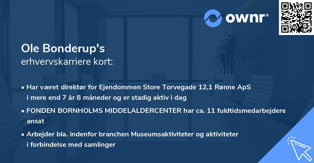 Ole Bonderup's erhvervskarriere kort