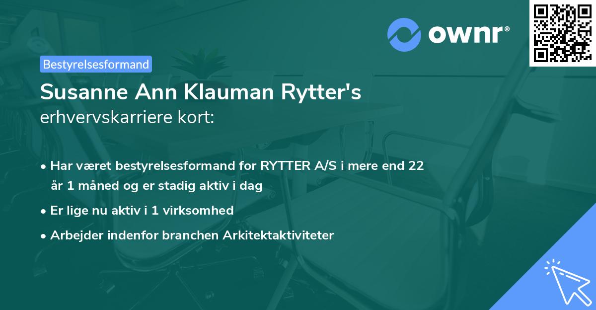 Susanne Ann Klauman Rytter's erhvervskarriere kort