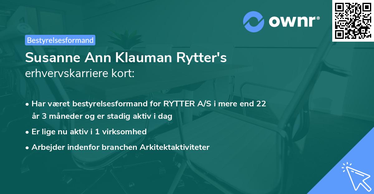 Susanne Ann Klauman Rytter's erhvervskarriere kort
