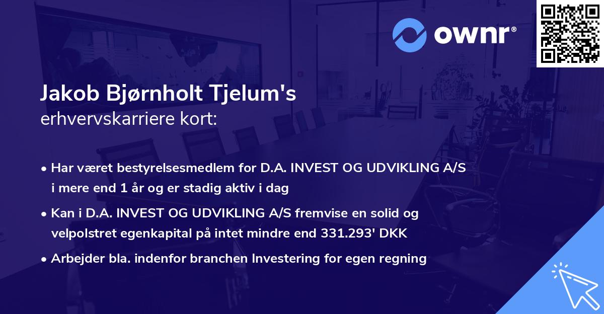 Jakob Bjørnholt Tjelum's erhvervskarriere kort