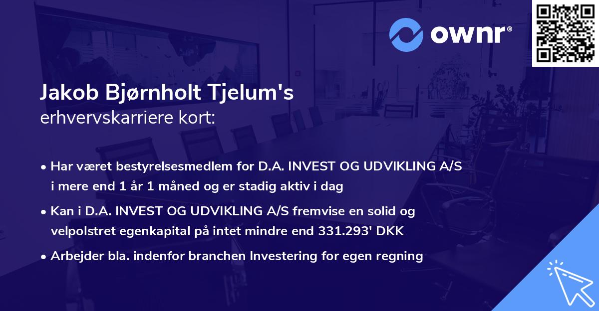 Jakob Bjørnholt Tjelum's erhvervskarriere kort