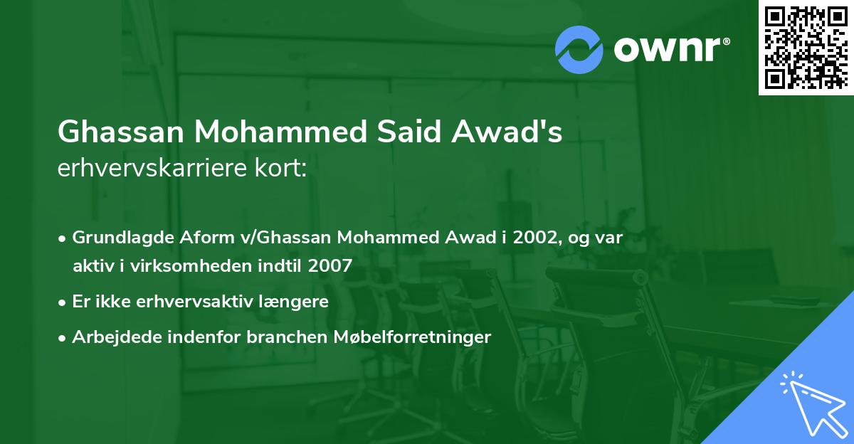 Ghassan Mohammed Said Awad's erhvervskarriere kort