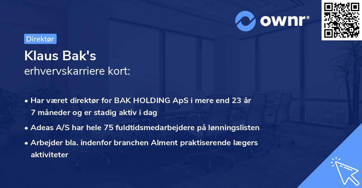 Klaus Bak's erhvervskarriere kort