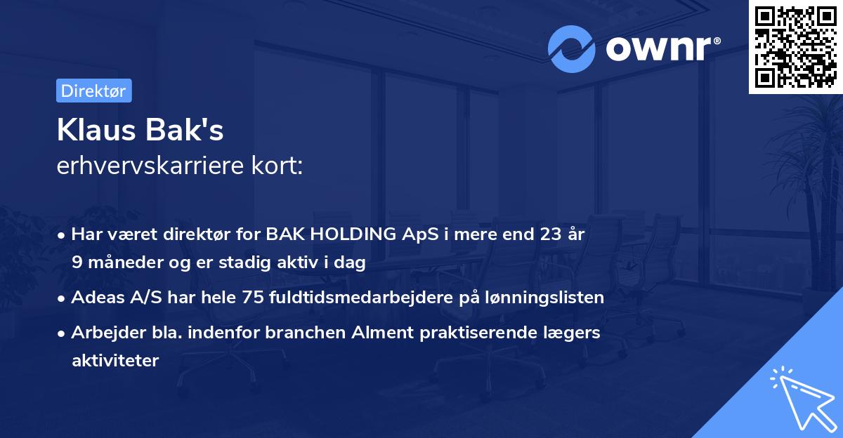 Klaus Bak's erhvervskarriere kort