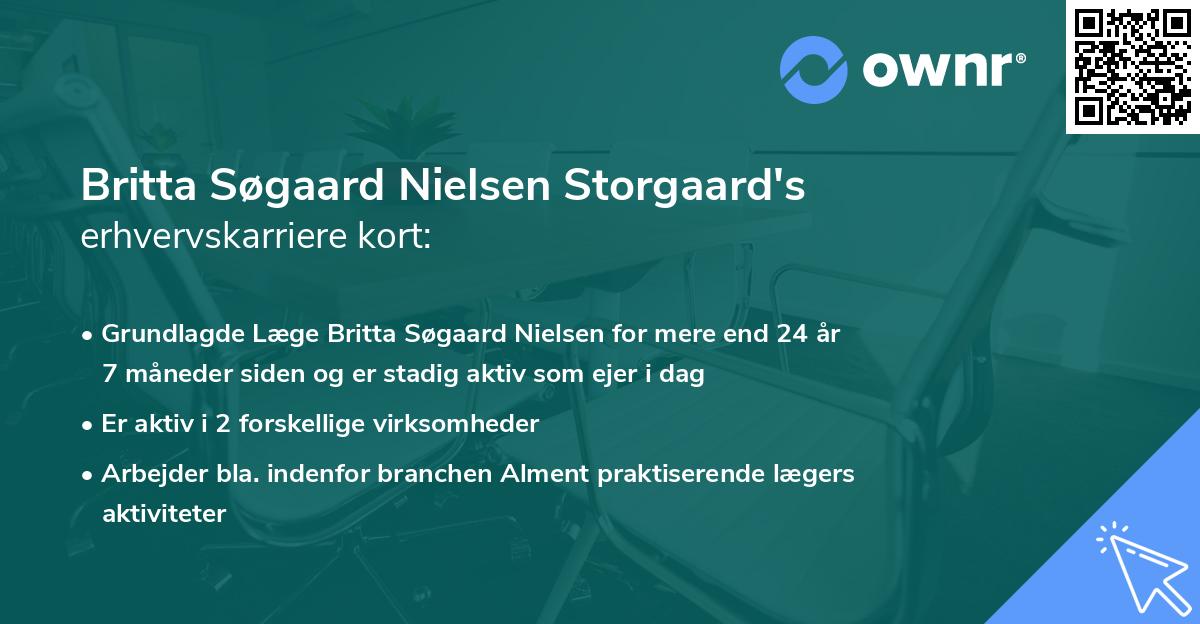 Britta Søgaard Nielsen Storgaard's erhvervskarriere kort