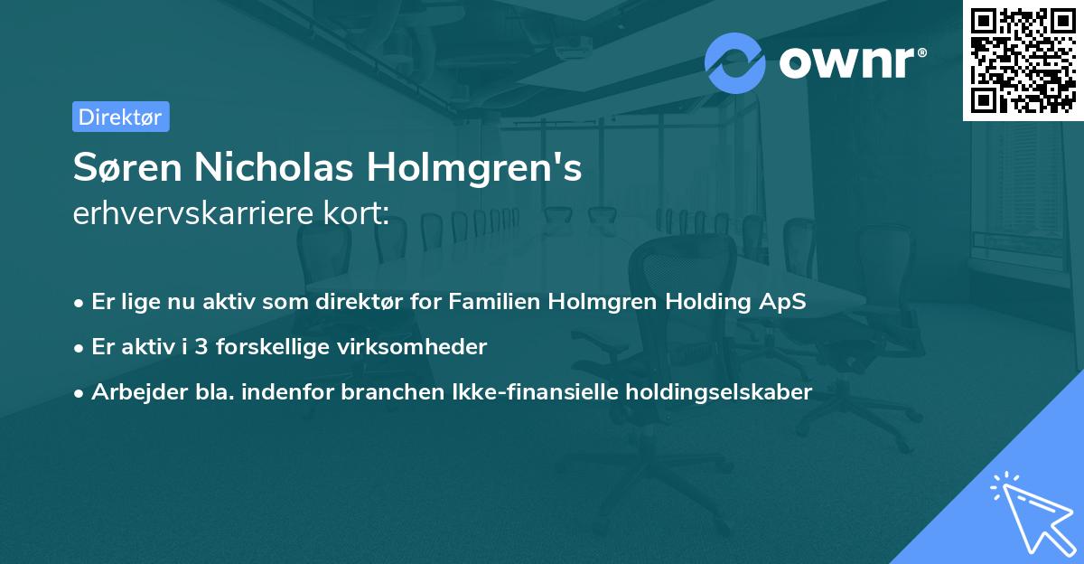 Søren Nicholas Holmgren's erhvervskarriere kort
