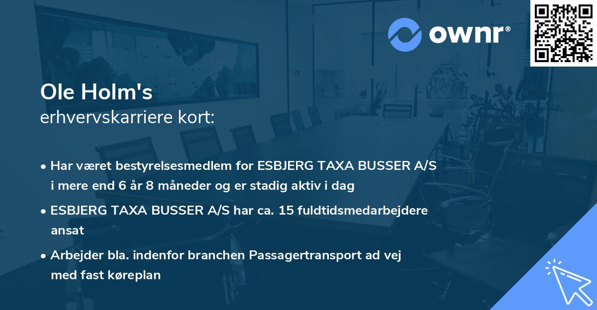 Ole Holm's erhvervskarriere kort