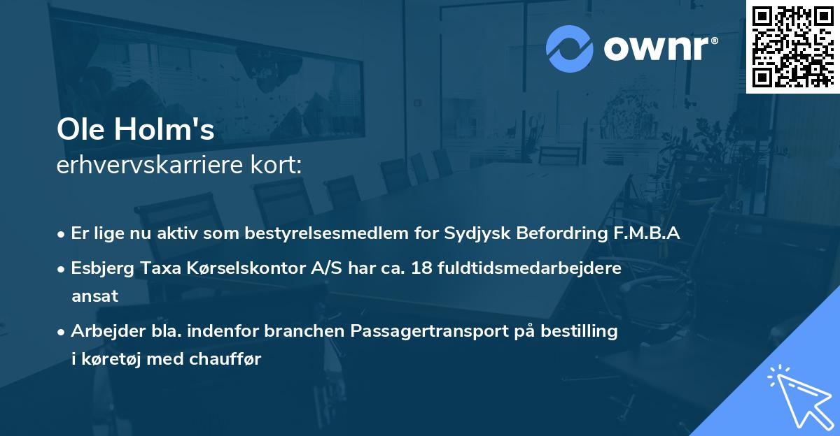 Ole Holm's erhvervskarriere kort