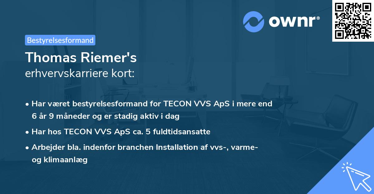 Thomas Riemer's erhvervskarriere kort