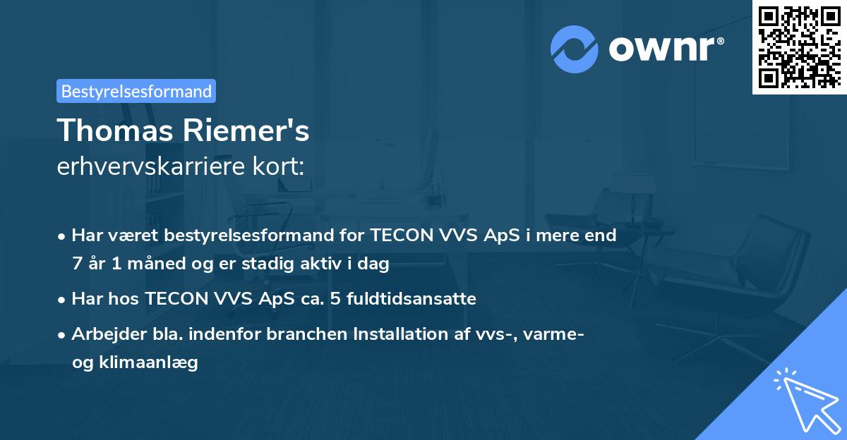 Thomas Riemer's erhvervskarriere kort