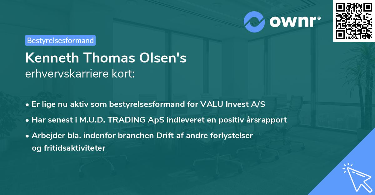 Kenneth Thomas Olsen's erhvervskarriere kort