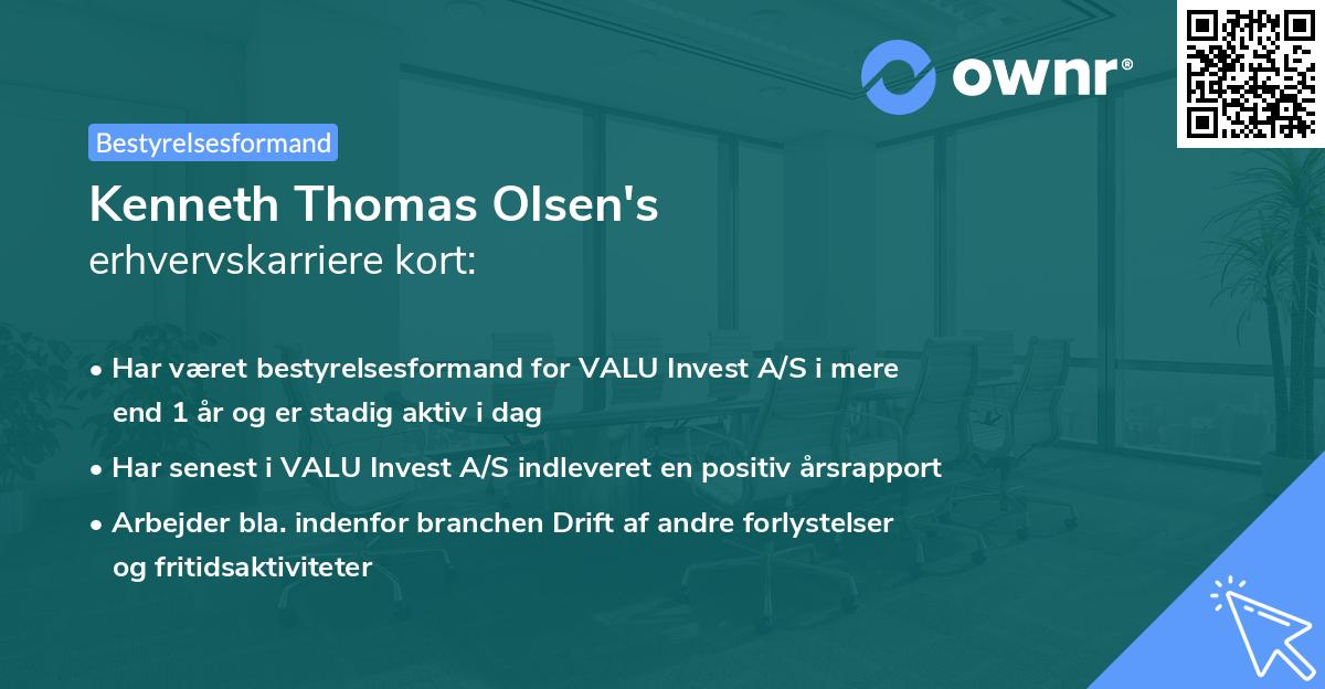 Kenneth Thomas Olsen's erhvervskarriere kort