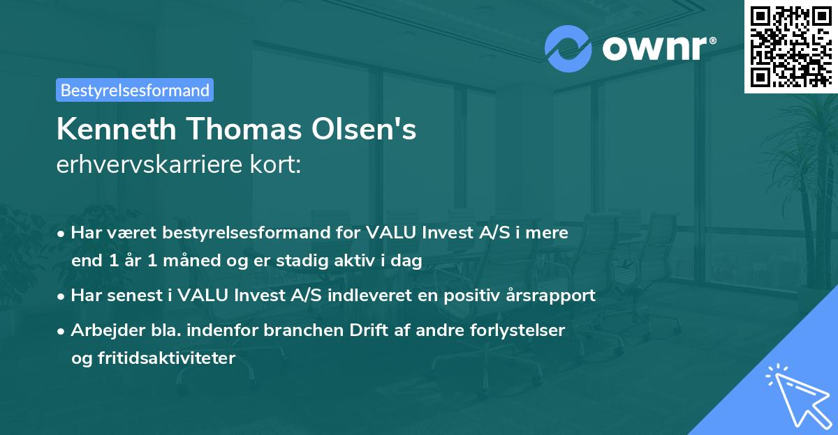 Kenneth Thomas Olsen's erhvervskarriere kort