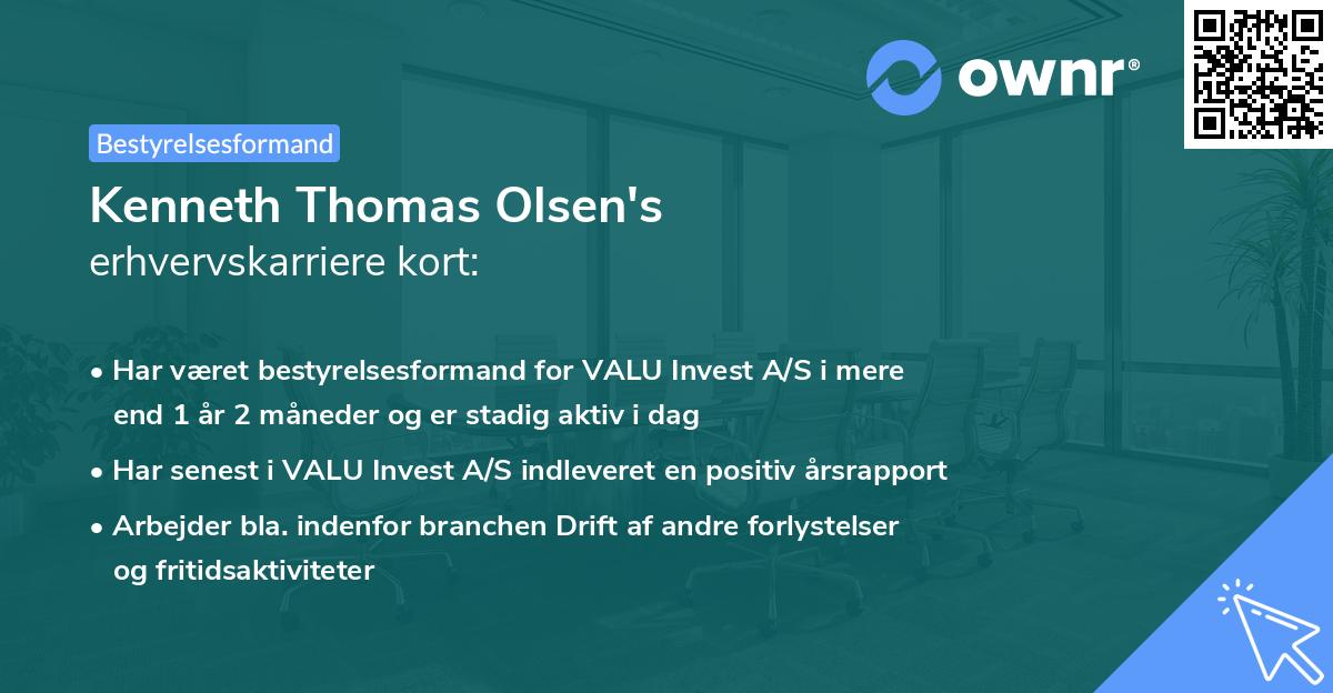 Kenneth Thomas Olsen's erhvervskarriere kort