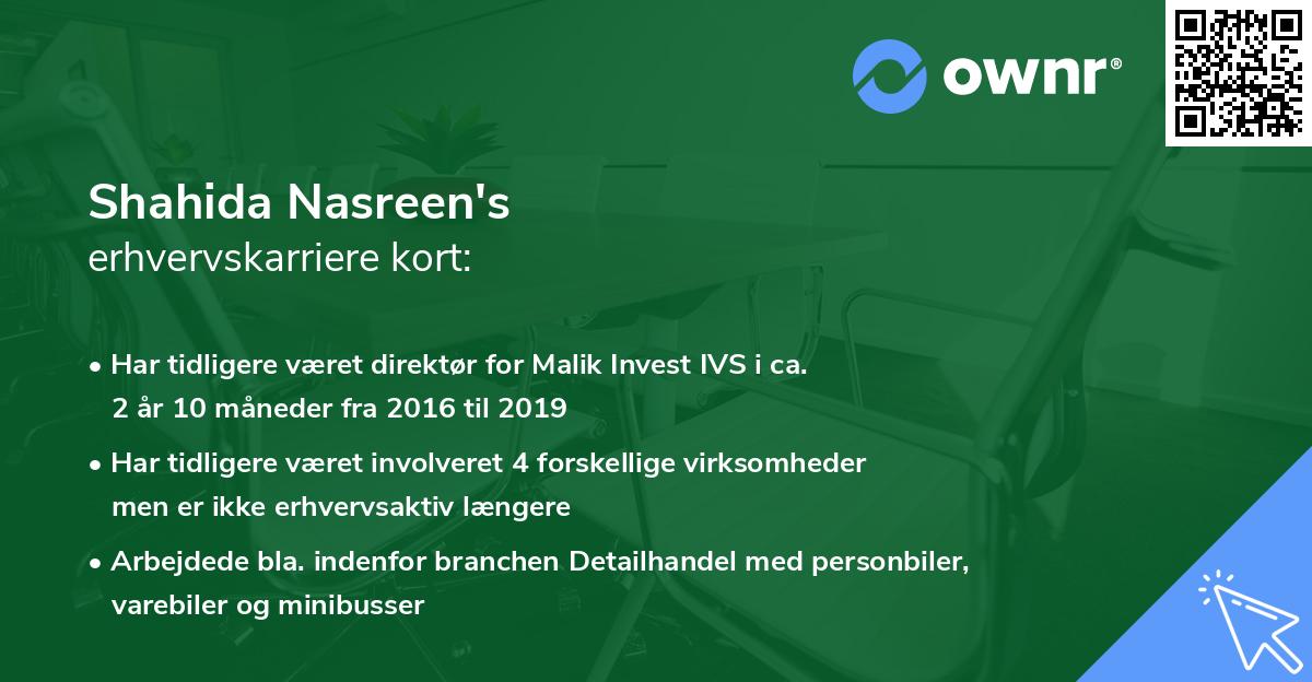 Shahida Nasreen's erhvervskarriere kort