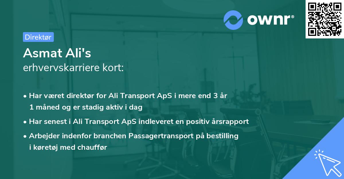 Asmat Ali's erhvervskarriere kort