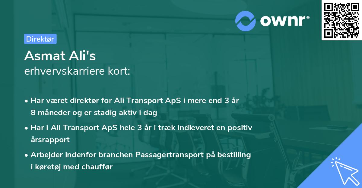 Asmat Ali's erhvervskarriere kort