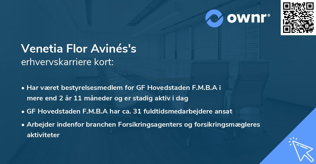 Venetia Flor Avinés's erhvervskarriere kort