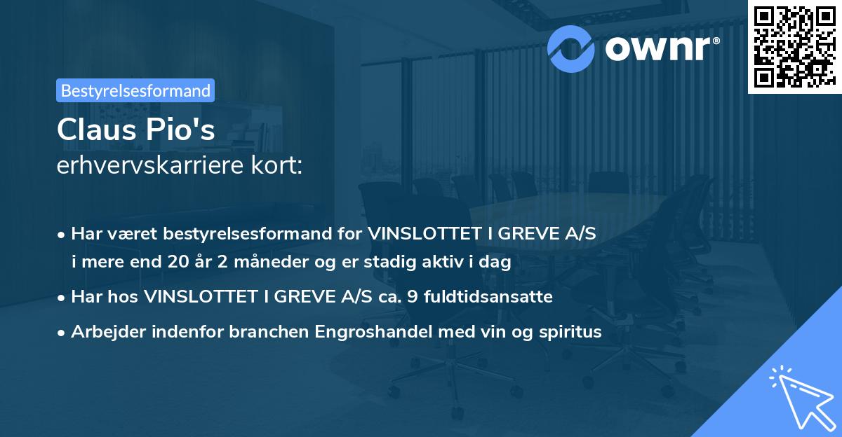 Claus Pio's erhvervskarriere kort