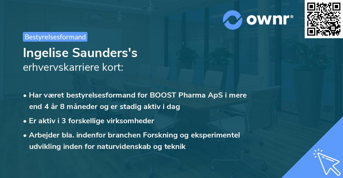 Ingelise Saunders's erhvervskarriere kort