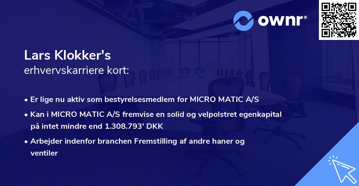 Lars Klokker's erhvervskarriere kort