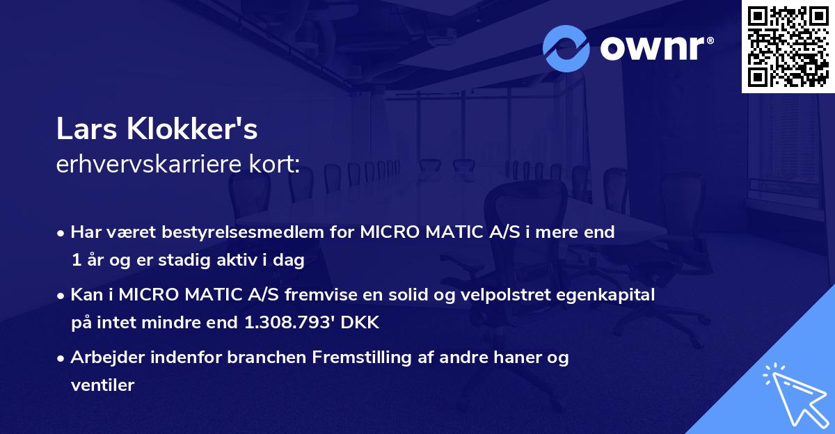 Lars Klokker's erhvervskarriere kort