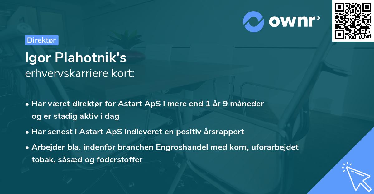 Igor Plahotnik's erhvervskarriere kort