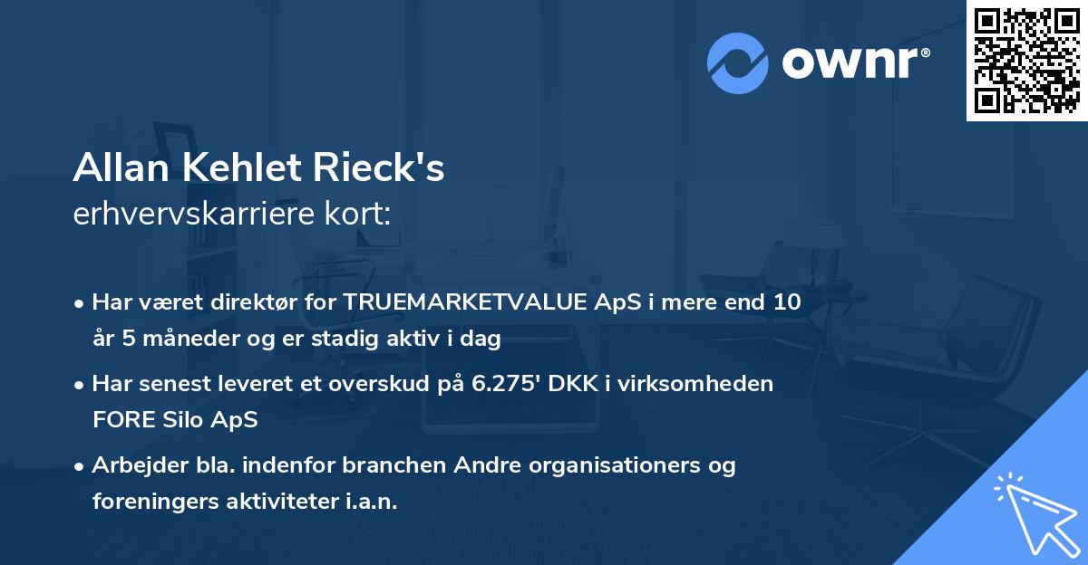 Allan Kehlet Rieck's erhvervskarriere kort