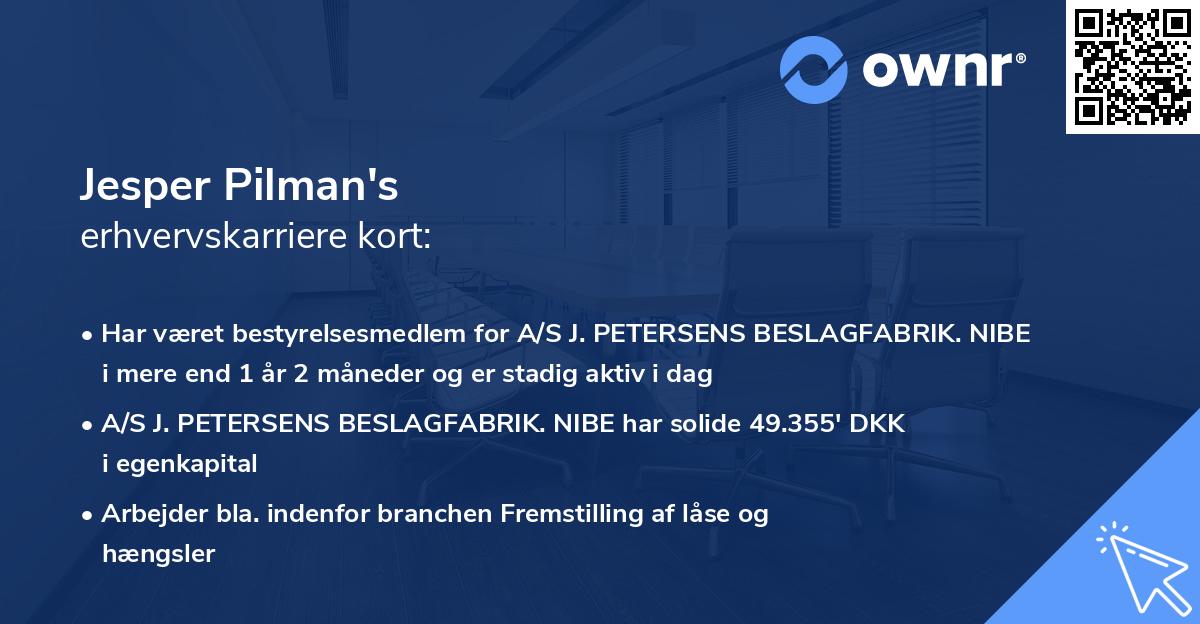 Jesper Pilman's erhvervskarriere kort