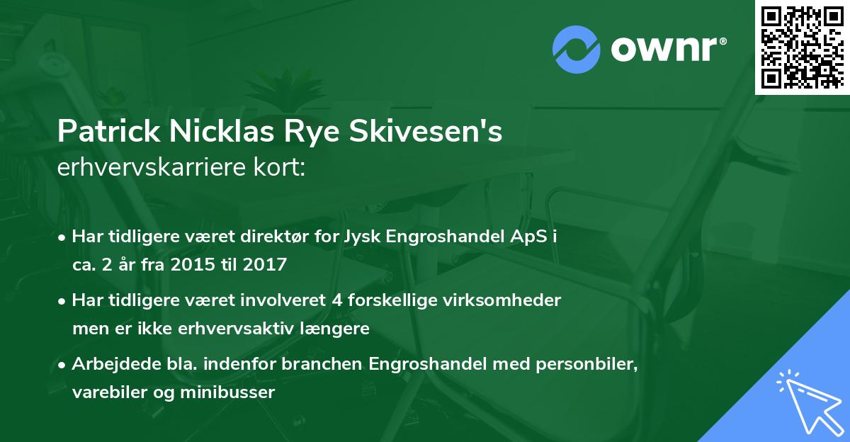 Patrick Nicklas Rye Skivesen's erhvervskarriere kort